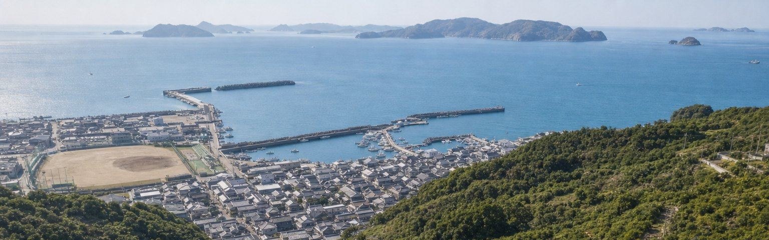 高台から見下ろす、島が点在する内海（イメージ）